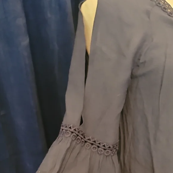 New Directions Blue Tunic with Embellished Neckline and 3/4 Bell Sleeves - Picture 4 of 6